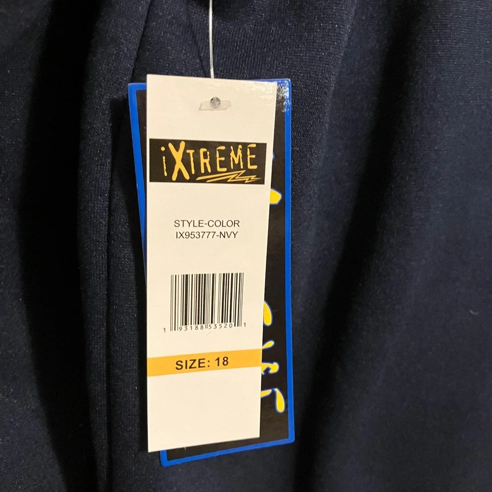 iXtreme Boys Navy Blue Hooded Snap Front Jacket Racing Stripe Size 18 NWT